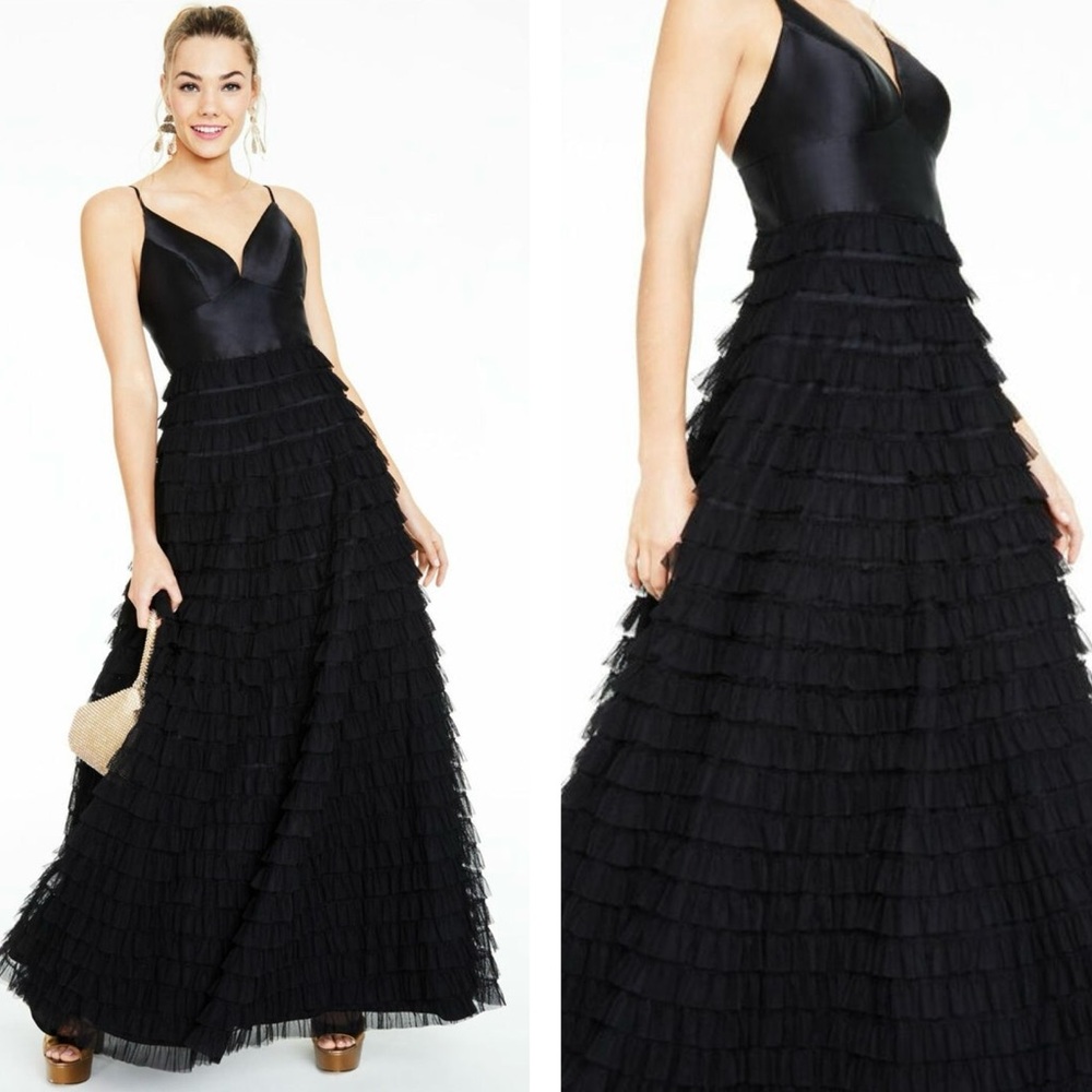 TLC Say Yes Black Tiered Prom Gown Dress NWT 1/2